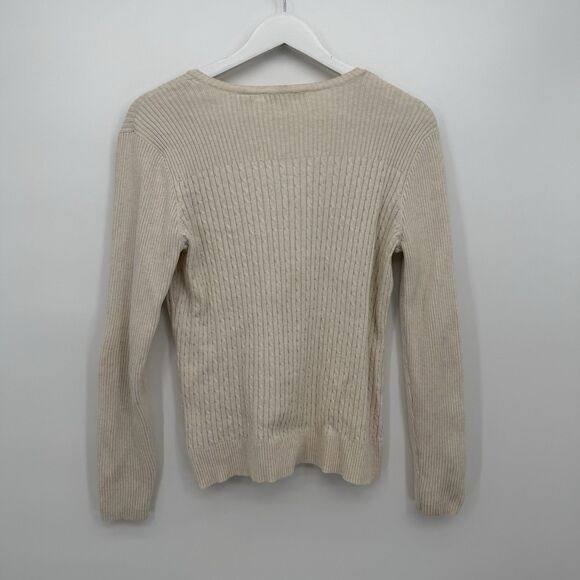 Pria Beige Cable Knit Cotton V Neck Sweater Y2k Size Medium - Picture 8 of 9